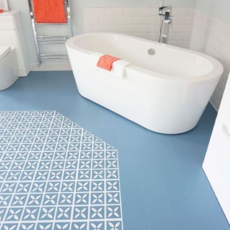 Bathroom in Harvey Maria Blue Lattice Tiles