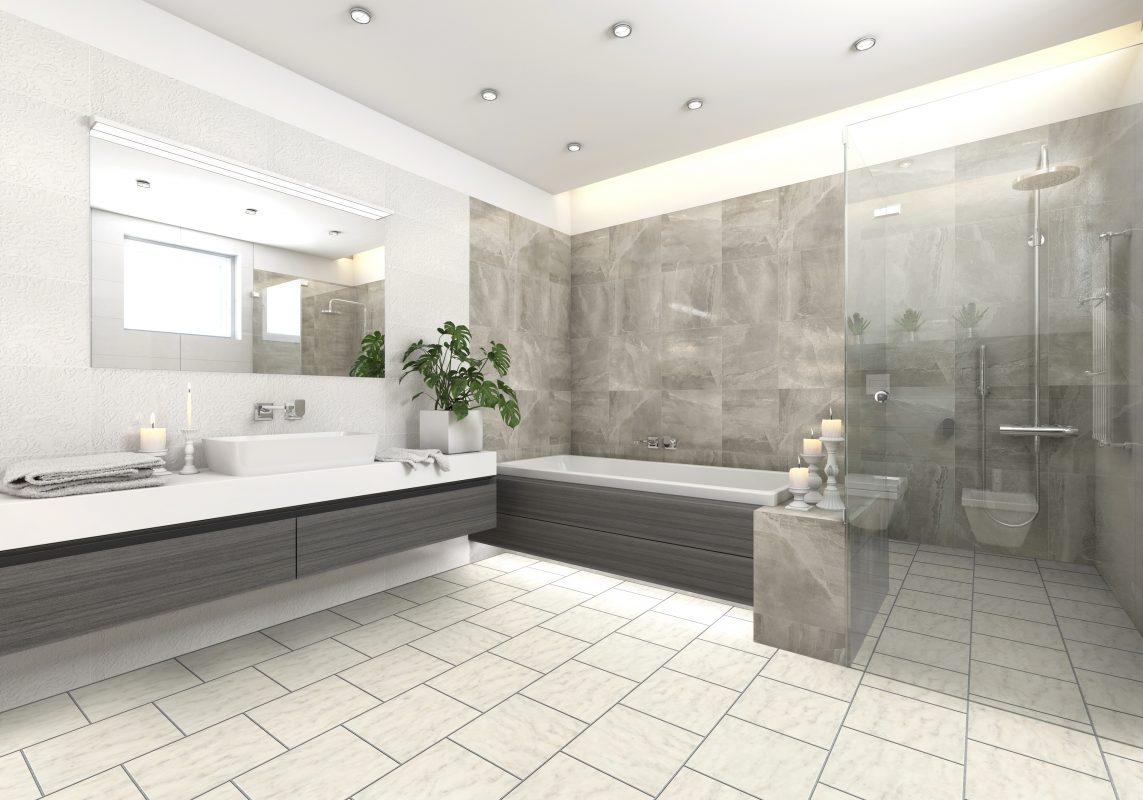 LVT Flooring Stone Effect in Bathroom | Flooring Shop Urmston